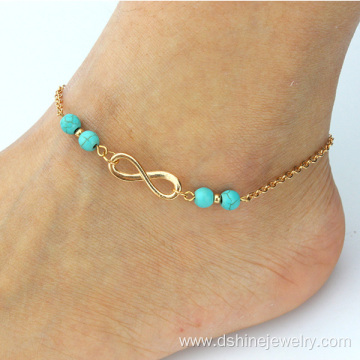 Turquoise Beads Infinite Charms Chain Cheap Ankle Bracelets